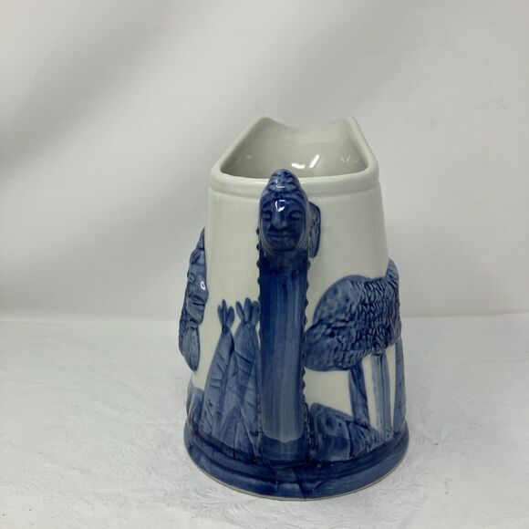 Vintage Old Sleepy Eye Native American Pottery White Blue Ceramic Pitcher - Picture 4 of 14